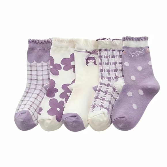 Girls purple patterned socks, 5 pair - Picture 3 of 6